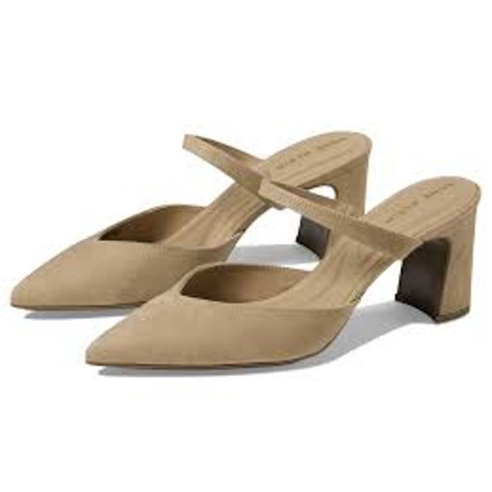 Anne Klein Bellatrix Pointed Toe Suede Block Heel Mule Heels Tan Beige 9